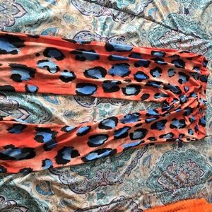 Bold Orange & Blue Leopard Print Wide-Leg Pants
